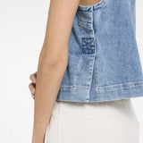 Sleeveless denim top w/ seam details