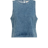 Sleeveless denim top w/ seam details