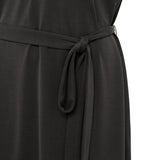 Sleeveless jersey dress w/ V-neck & pleated details