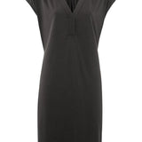 Sleeveless jersey dress w/ V-neck & pleated details