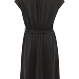 Sleeveless jersey dress w/ V-neck & pleated details