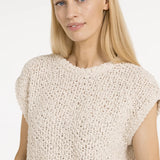 Sleeveless sweater w/ open-knit