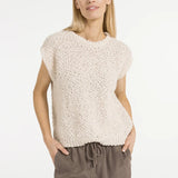 Sleeveless sweater w/ open-knit