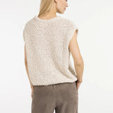 Sleeveless sweater w/ open-knit