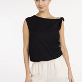 Sleeveless top w/twist shoulder