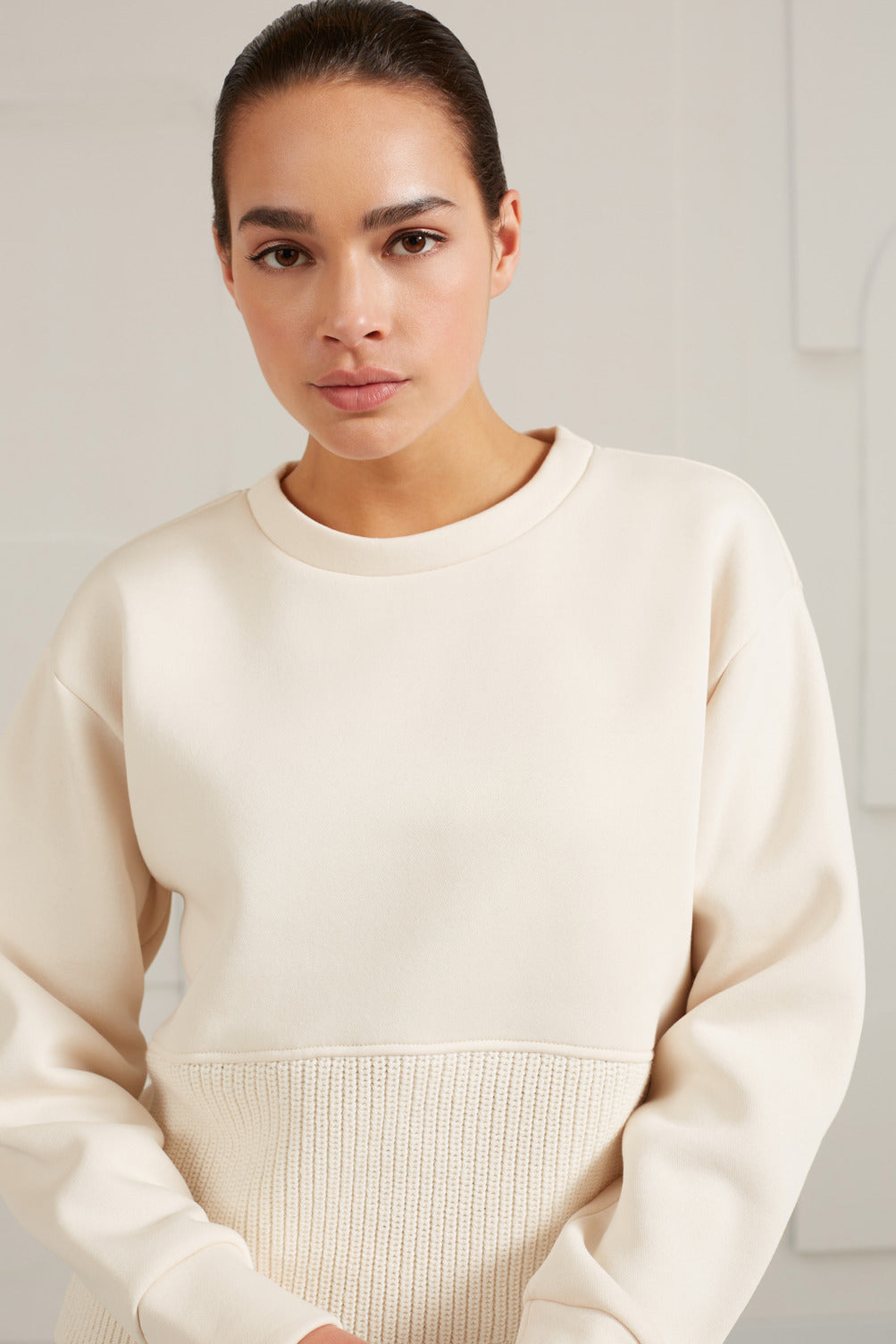 spring 2024 yaya sweatshirt with knit front panel style 01109050 Off White