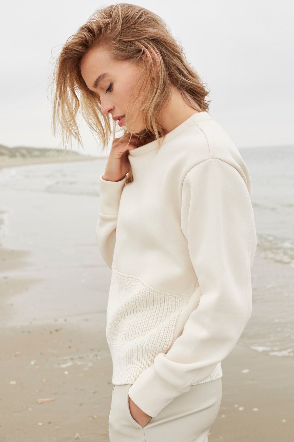 spring 2024 yaya sweatshirt with knit front panel style 01109050 Off White