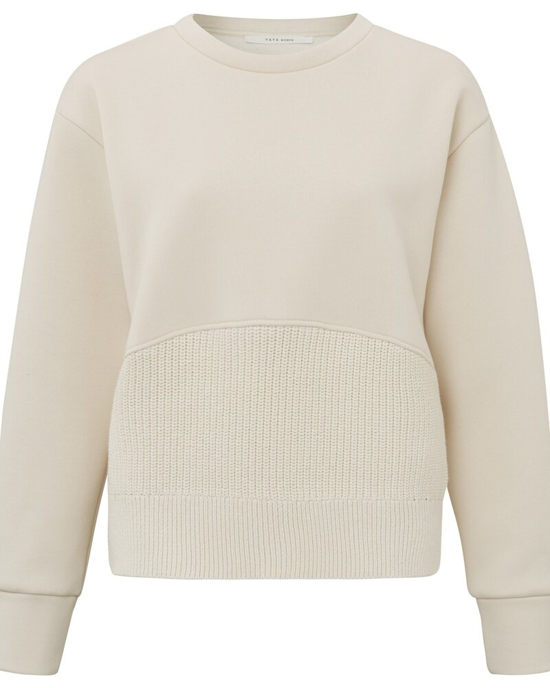 spring 2024 yaya sweatshirt with knit front panel style 01109050 Off White front view