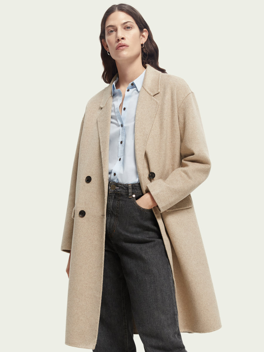 Double-breasted wool-blended coat