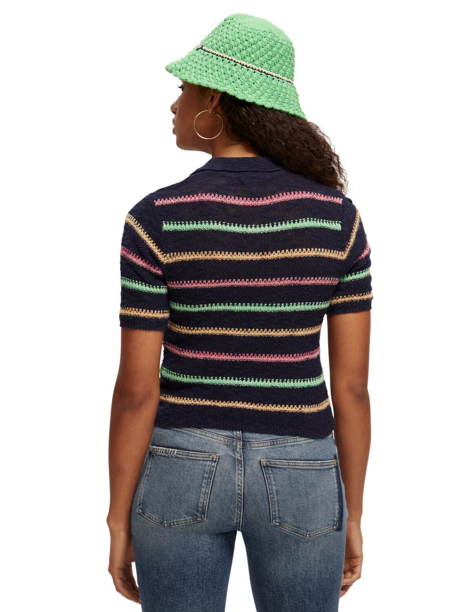 Stripe Collared Knitted Pullover