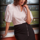 Stripe Blouse with Puff Sleeves