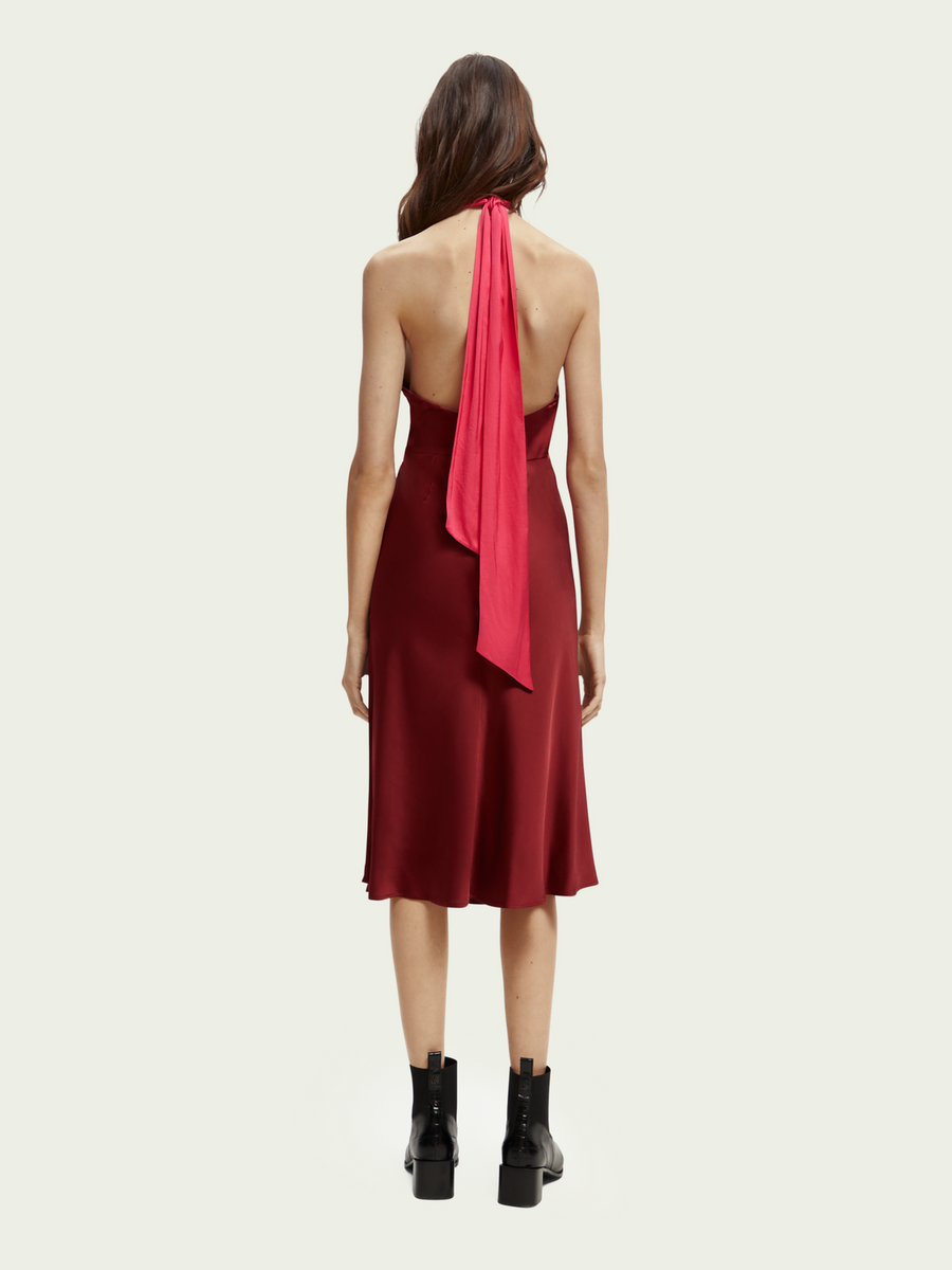 Midi Halter Dress with Scarf