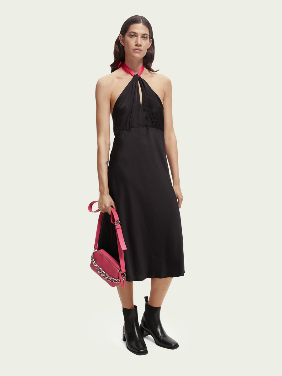 Midi Halter Dress with Scarf