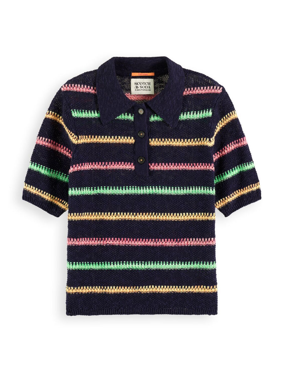 Stripe Collared Knitted Pullover
