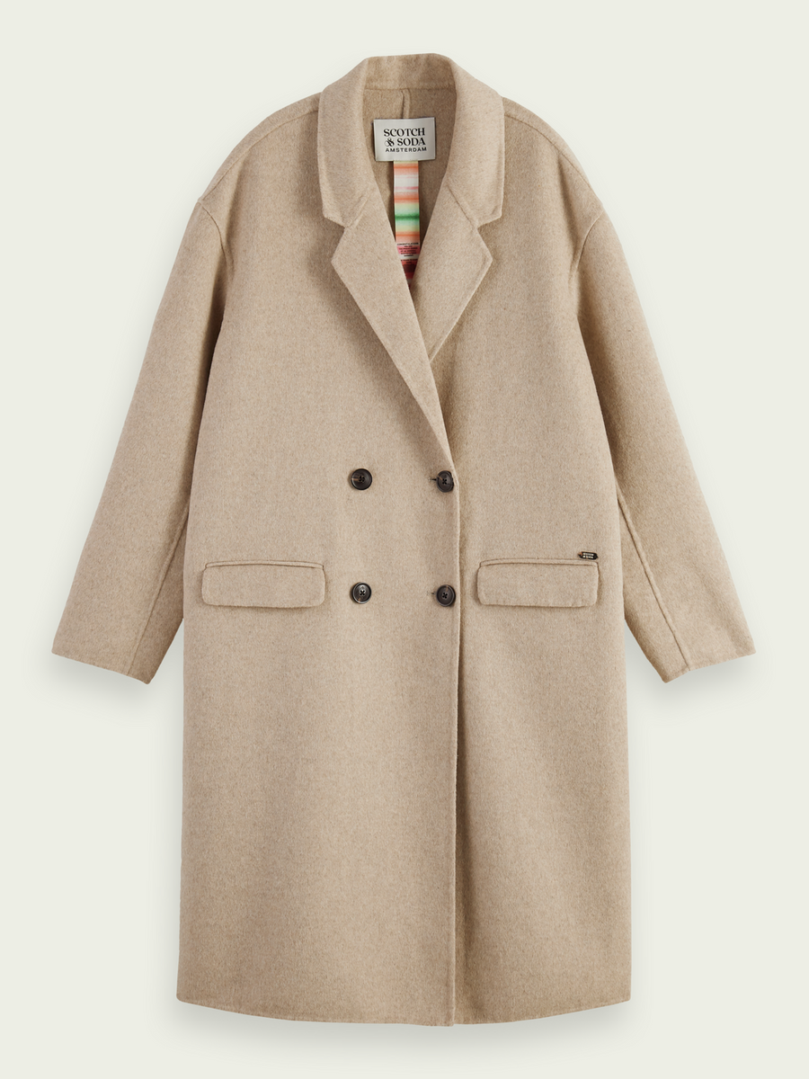 Double-breasted wool-blended coat