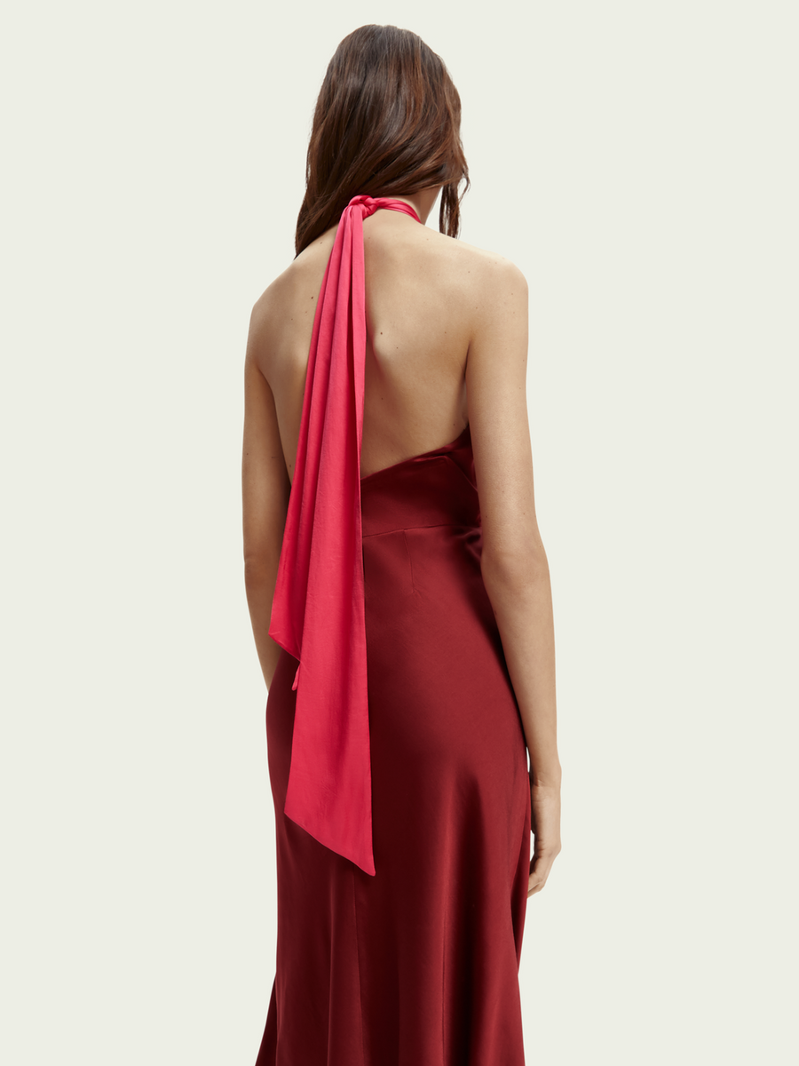 Midi Halter Dress with Scarf