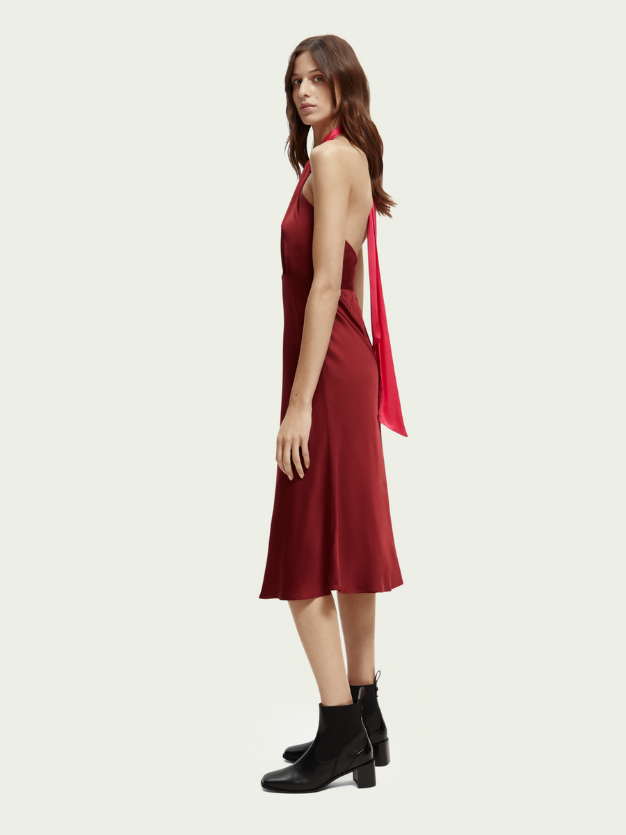 Midi Halter Dress with Scarf