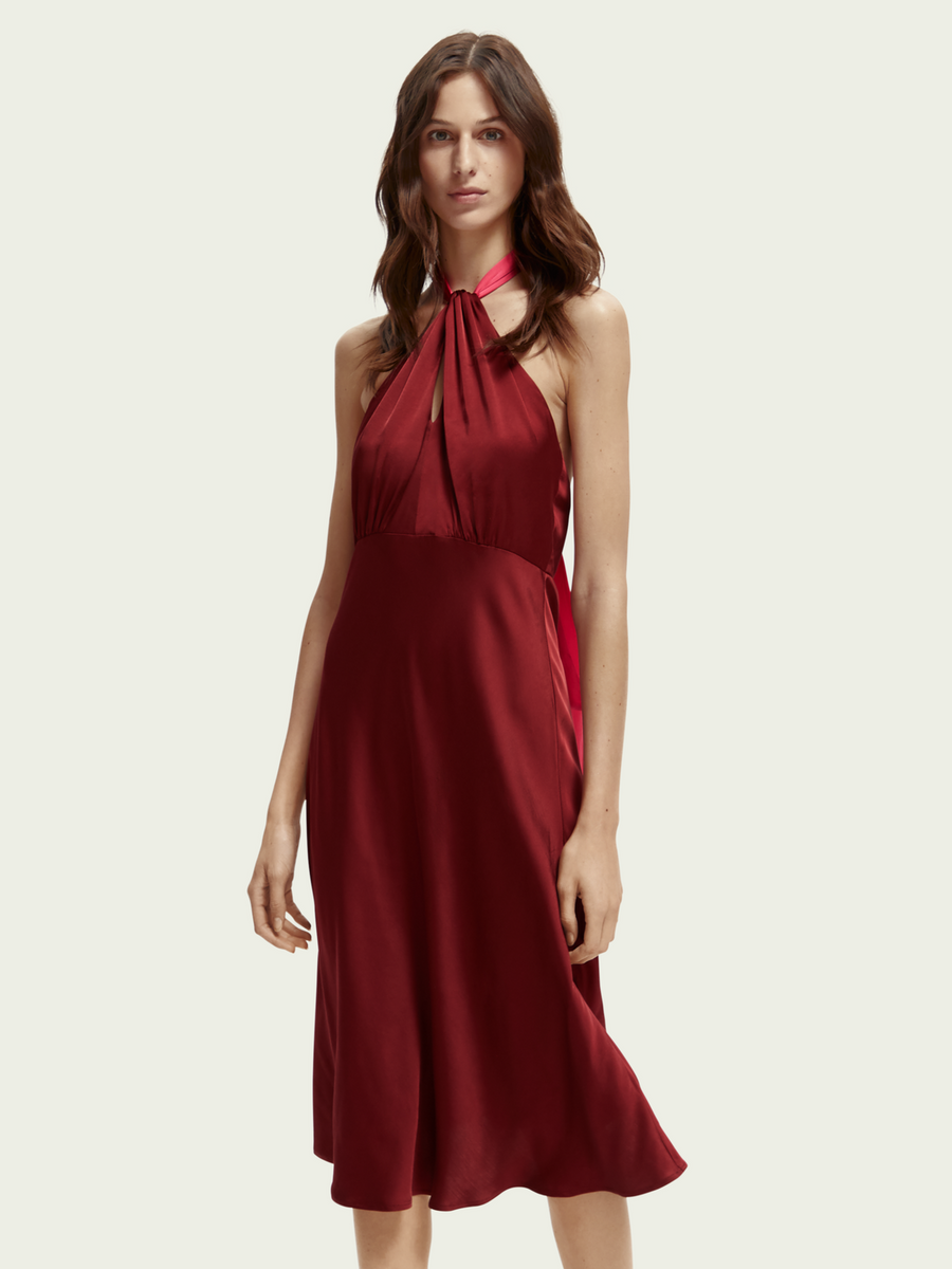 Midi Halter Dress with Scarf